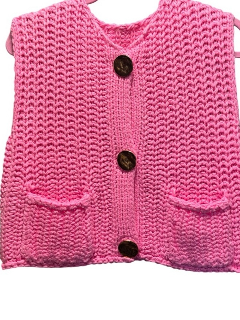 Girls Pink Knit Button-Front Vest